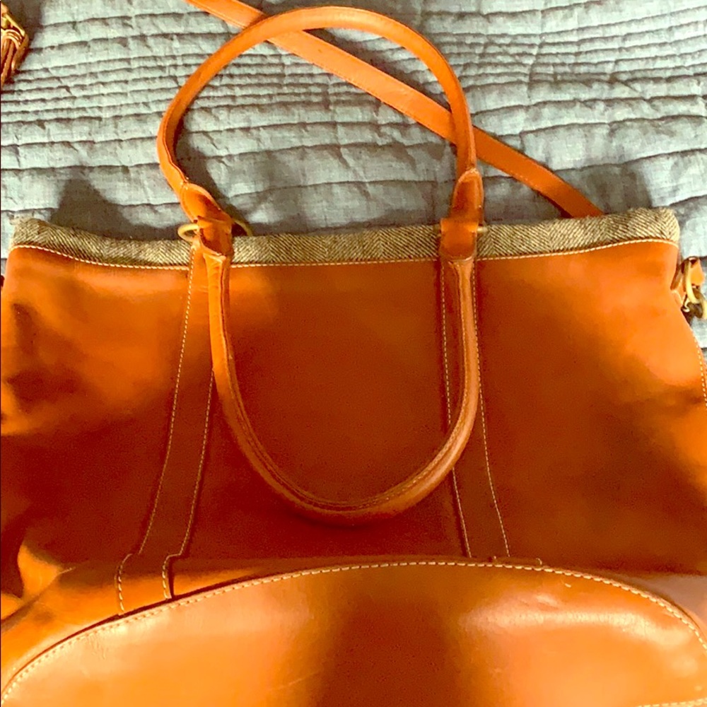 Cole Haan tan XL bucket bag w/ cross strap